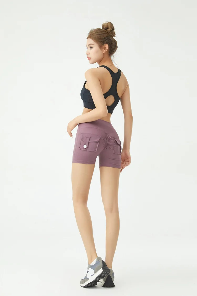 Peach Butt Fitness Shorts Women's Exercise Three-Quarter Pants Cargo Air Dry Pocket Yoga Tight Lift Summer