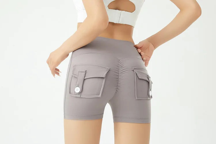 Peach Butt Fitness Shorts Women's Exercise Three-Quarter Pants Cargo Air Dry Pocket Yoga Tight Lift Summer
