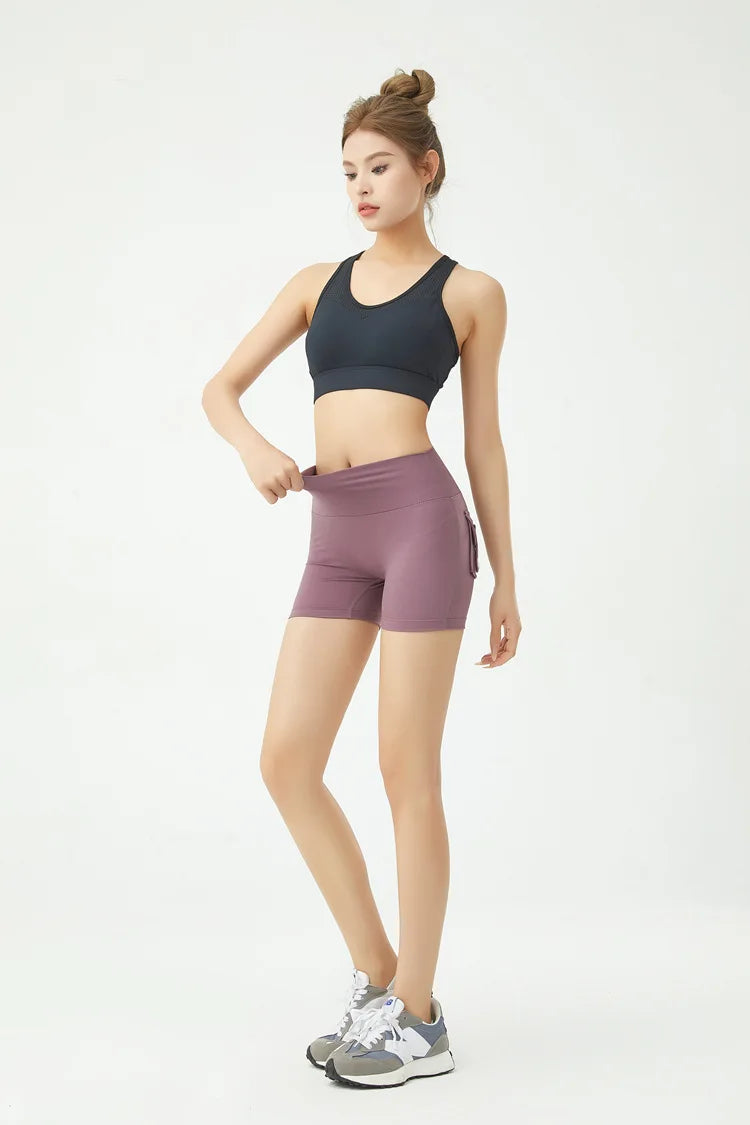 Peach Butt Fitness Shorts Women's Exercise Three-Quarter Pants Cargo Air Dry Pocket Yoga Tight Lift Summer