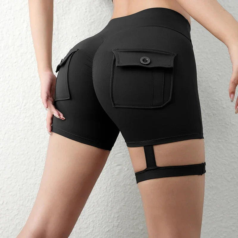Peach Butt Fitness Shorts Women's Exercise Three-Quarter Pants Cargo Air Dry Pocket Yoga Tight Lift Summer