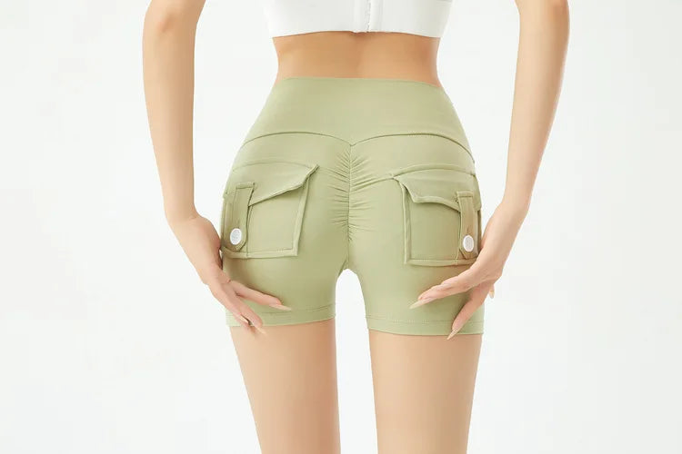 Peach Butt Fitness Shorts Women's Exercise Three-Quarter Pants Cargo Air Dry Pocket Yoga Tight Lift Summer