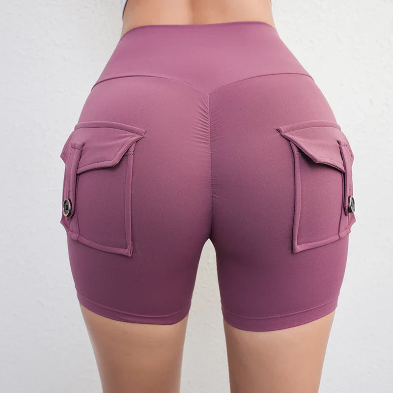 Peach Butt Fitness Shorts Women's Exercise Three-Quarter Pants Cargo Air Dry Pocket Yoga Tight Lift Summer