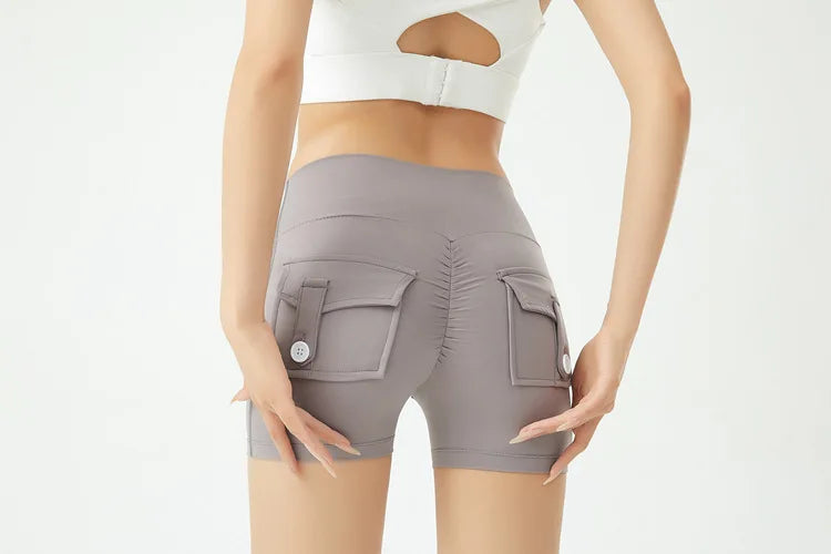Peach Butt Fitness Shorts Women's Exercise Three-Quarter Pants Cargo Air Dry Pocket Yoga Tight Lift Summer