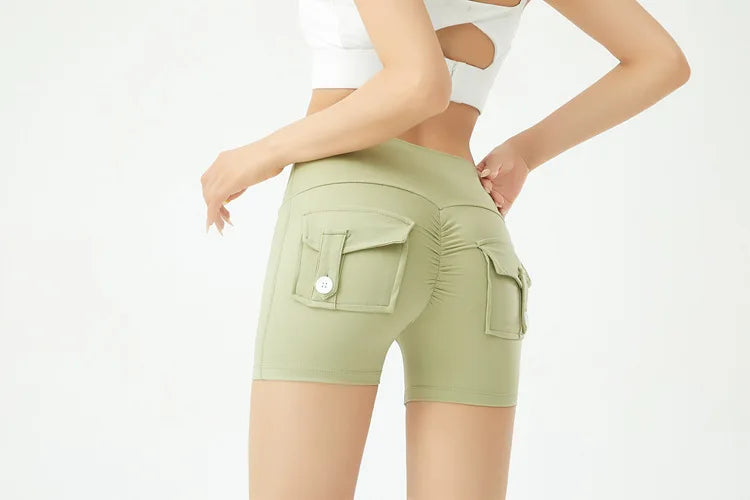 Peach Butt Fitness Shorts Women's Exercise Three-Quarter Pants Cargo Air Dry Pocket Yoga Tight Lift Summer