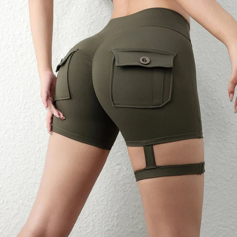 Peach Butt Fitness Shorts Women's Exercise Three-Quarter Pants Cargo Air Dry Pocket Yoga Tight Lift Summer