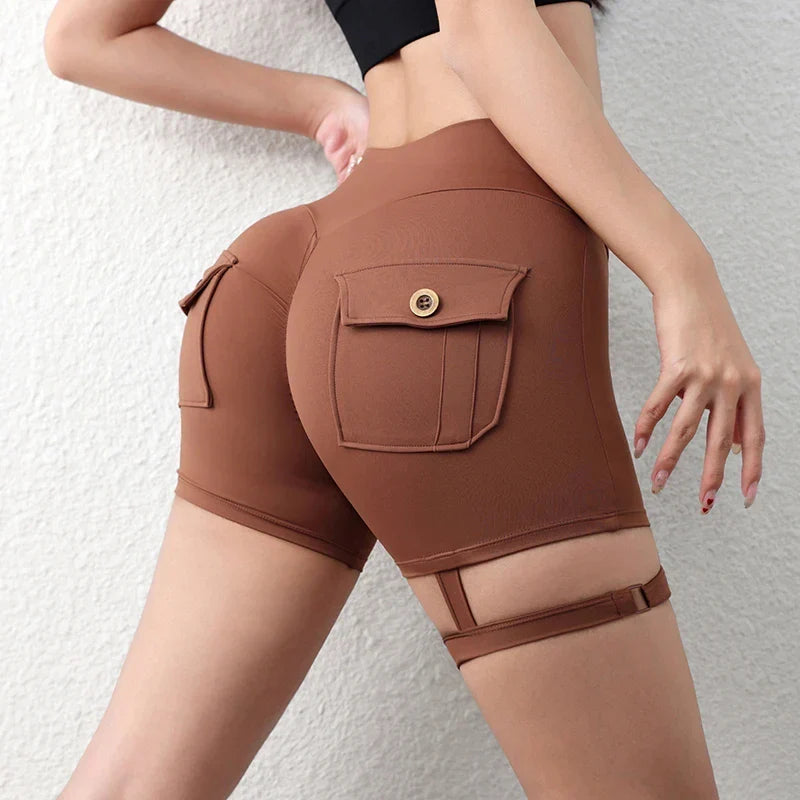 Peach Butt Fitness Shorts Women's Exercise Three-Quarter Pants Cargo Air Dry Pocket Yoga Tight Lift Summer