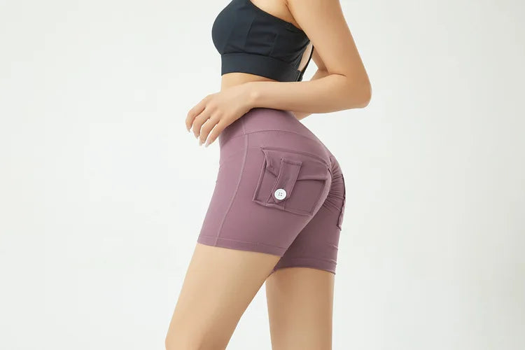 Peach Butt Fitness Shorts Women's Exercise Three-Quarter Pants Cargo Air Dry Pocket Yoga Tight Lift Summer