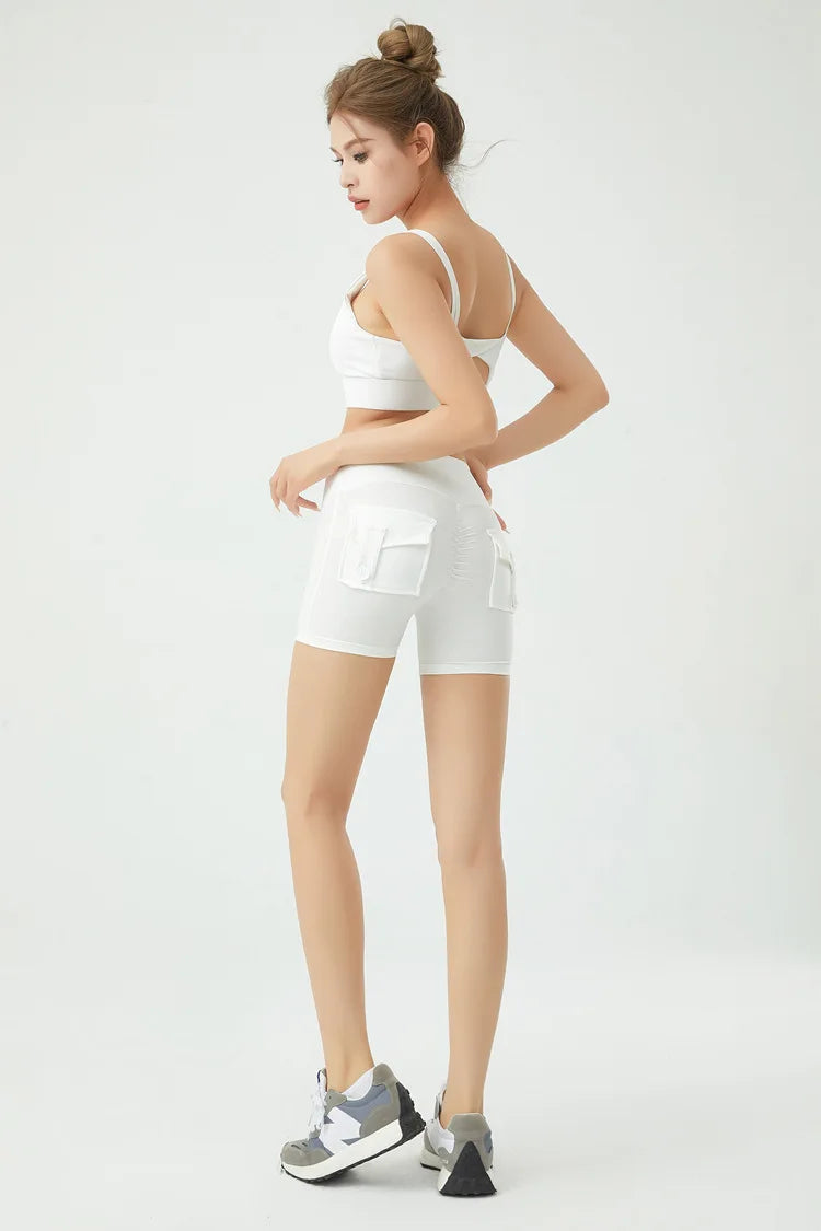 Peach Butt Fitness Shorts Women's Exercise Three-Quarter Pants Cargo Air Dry Pocket Yoga Tight Lift Summer