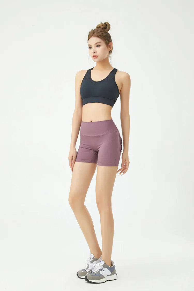 Peach Butt Fitness Shorts Women's Exercise Three-Quarter Pants Cargo Air Dry Pocket Yoga Tight Lift Summer
