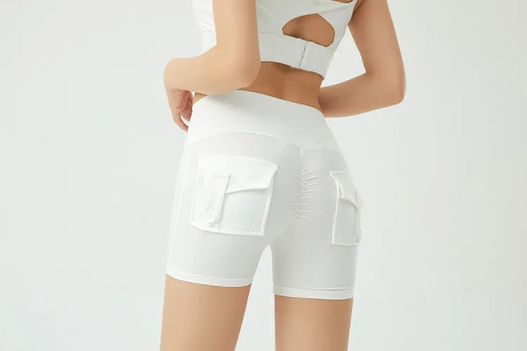 Peach Butt Fitness Shorts Women's Exercise Three-Quarter Pants Cargo Air Dry Pocket Yoga Tight Lift Summer