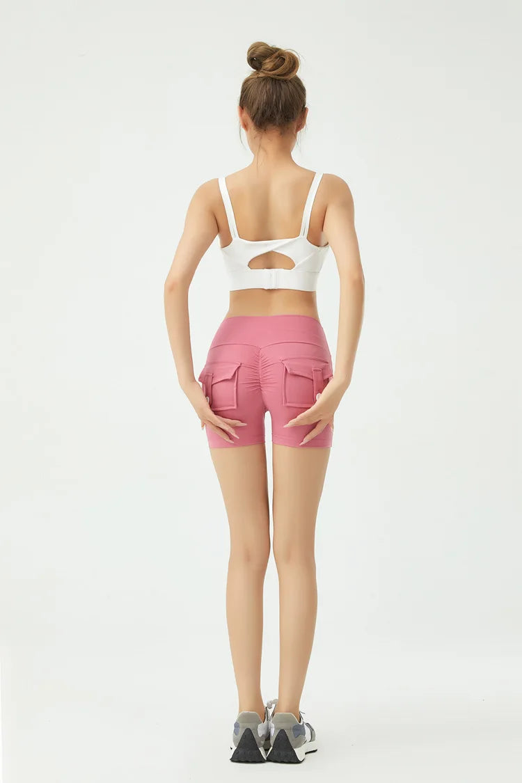 Peach Butt Fitness Shorts Women's Exercise Three-Quarter Pants Cargo Air Dry Pocket Yoga Tight Lift Summer