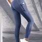 New High Waist Women's Leggings Stretch Yoga Pants Tights With Pockets Push Up Fitness Running Sportswear Solid Color Pants